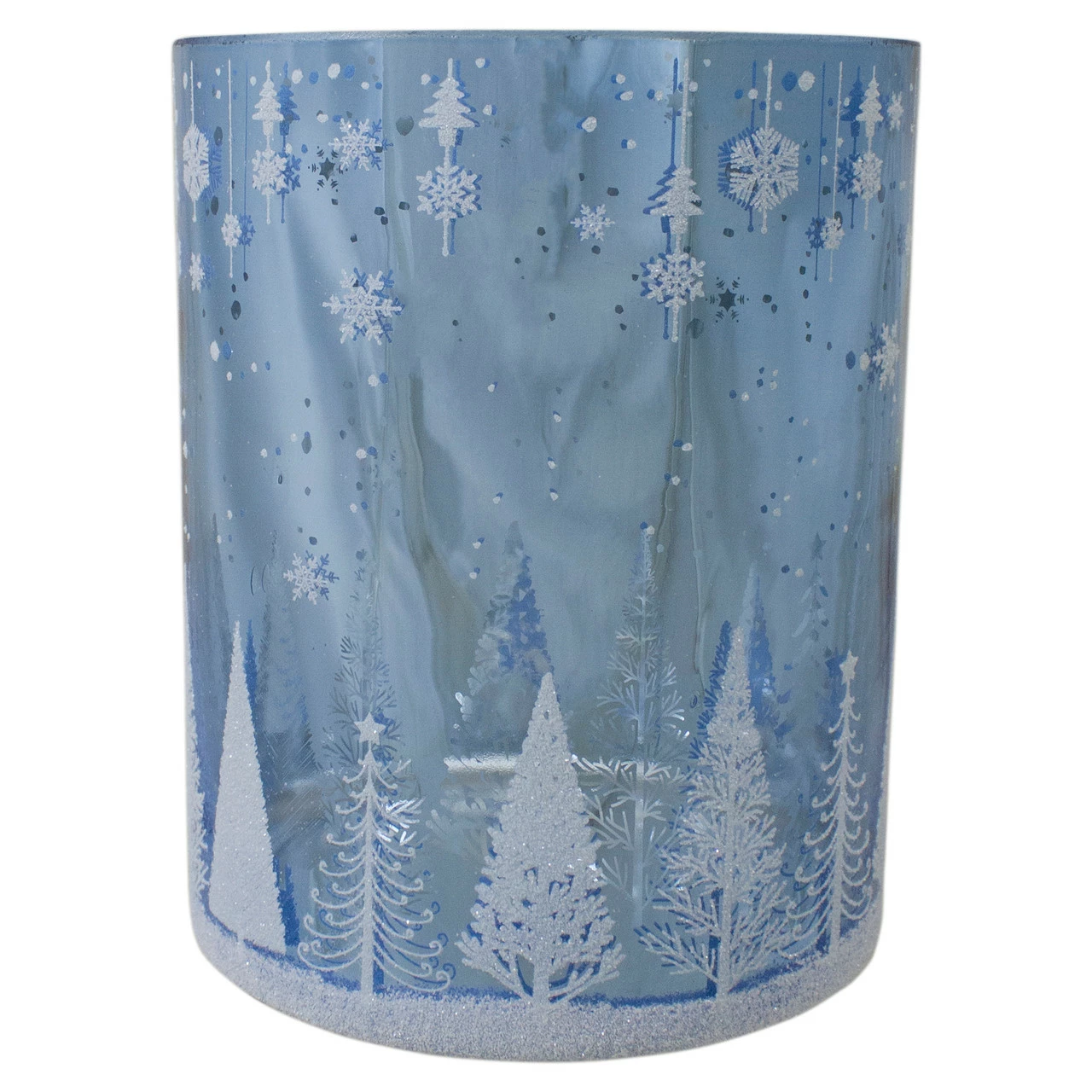 Northlight 6.25-Inch Shiny Blue And Silver Winter Forest And Snowflake Flameless Candle Holder 1 Northlight 6.25-Inch Shiny Blue And Silver Winter Forest And Snowflake Flameless Candle Holder