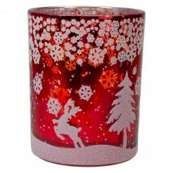 Northlight 5" Red And Shiny Silver Deer In Winter Woods Flameless Candle Holder -Northlight Shop northlight se90056 5 73577.1605147745