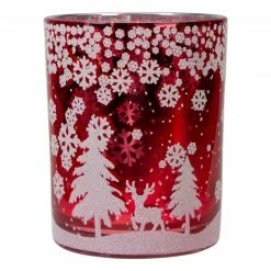 Northlight 5" Red And Shiny Silver Deer In Winter Woods Flameless Candle Holder