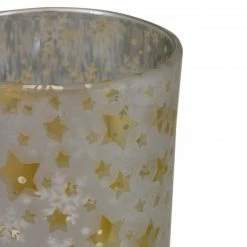 Northlight 3" Matte Silver And Gold Stars And Snowflakes Flameless Glass Candle Holder -Northlight Shop northlight se90058 2 56920.1665611935