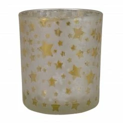 Northlight 3" Matte Silver And Gold Stars And Snowflakes Flameless Glass Candle Holder