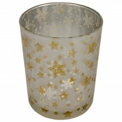 Northlight 5" Matte Silver And Gold Stars And Snowflakes Flameless Glass Candle Holder -Northlight Shop northlight se90060 1 73767.1604023642