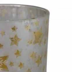 Northlight 5" Matte Silver And Gold Stars And Snowflakes Flameless Glass Candle Holder -Northlight Shop northlight se90060 2 59132.1604023642