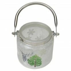 Northlight 4" Deer, Pine And Snowflakes Hand Painted Flameless Glass Candle Lantern -Northlight Shop northlight se91532 3 40698.1605147745