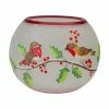 Northlight 5-Inch Hand Painted Finches And Pine Flameless Glass Candle Holder