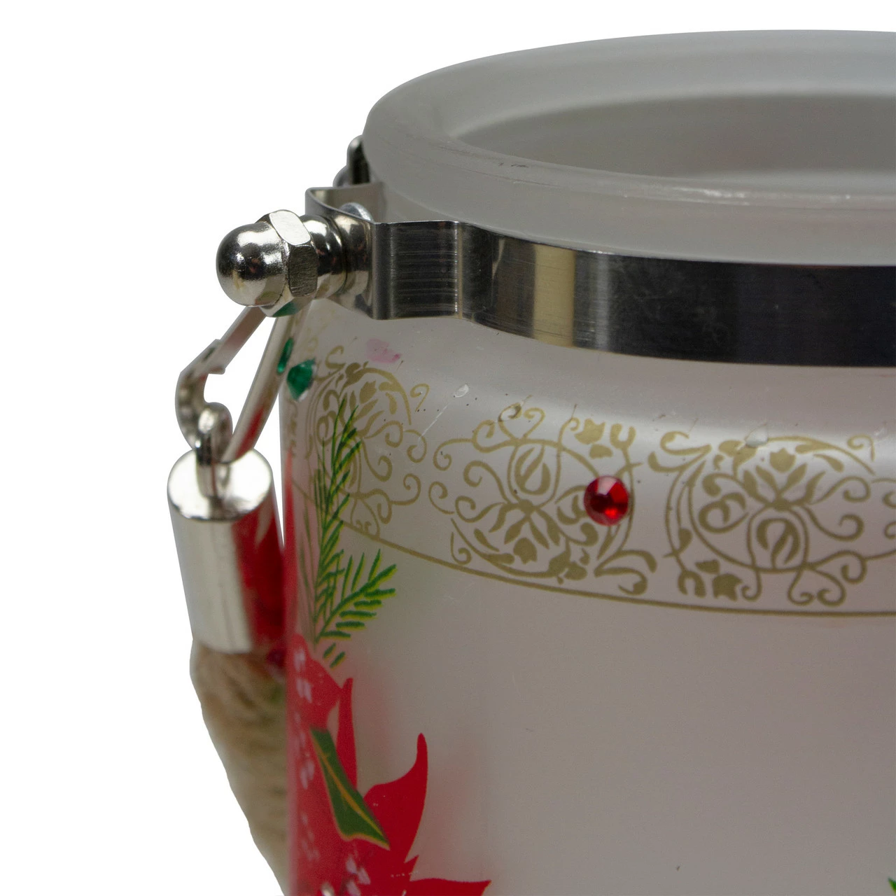 Northlight 4" Hand-Painted Red Poinsettias And Gold Flameless Glass Christmas Candle Holder 3 Northlight 4" Hand-Painted Red Poinsettias And Gold Flameless Glass Christmas Candle Holder - Image 3