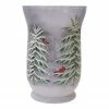 Northlight 8" Hand-Painted Pine And Birds Flameless Glass Christmas Candle Holder