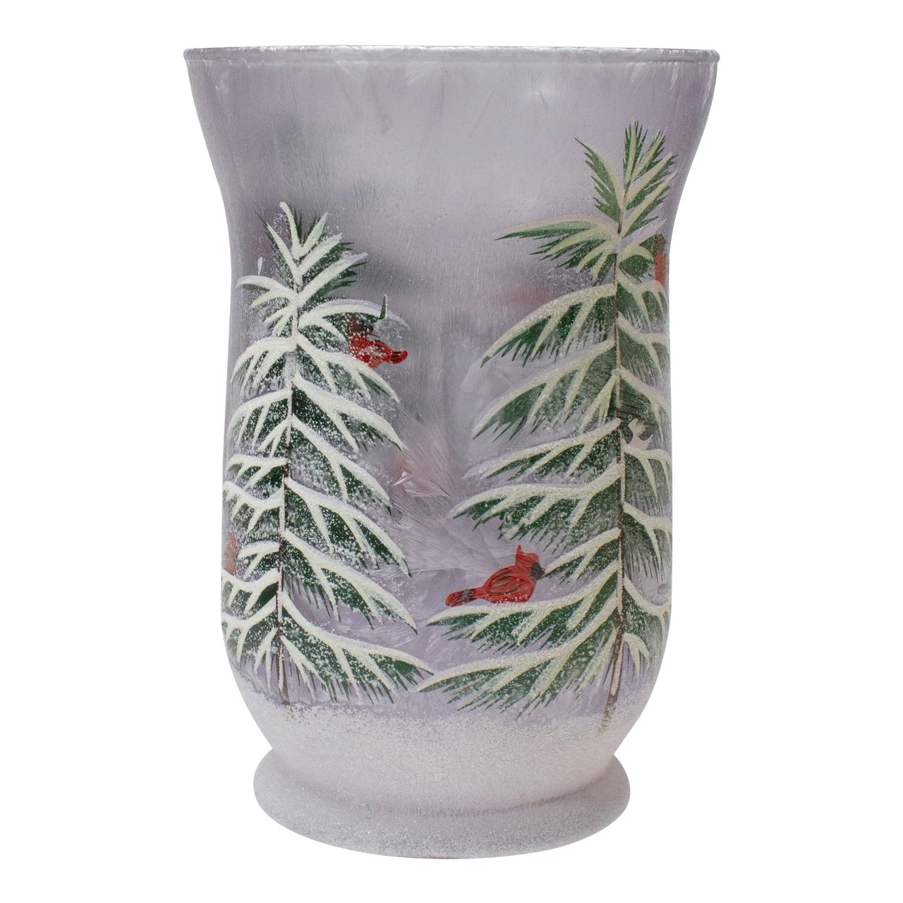 Northlight 8" Hand-Painted Pine And Birds Flameless Glass Christmas Candle Holder 1 Northlight 8" Hand-Painted Pine And Birds Flameless Glass Christmas Candle Holder