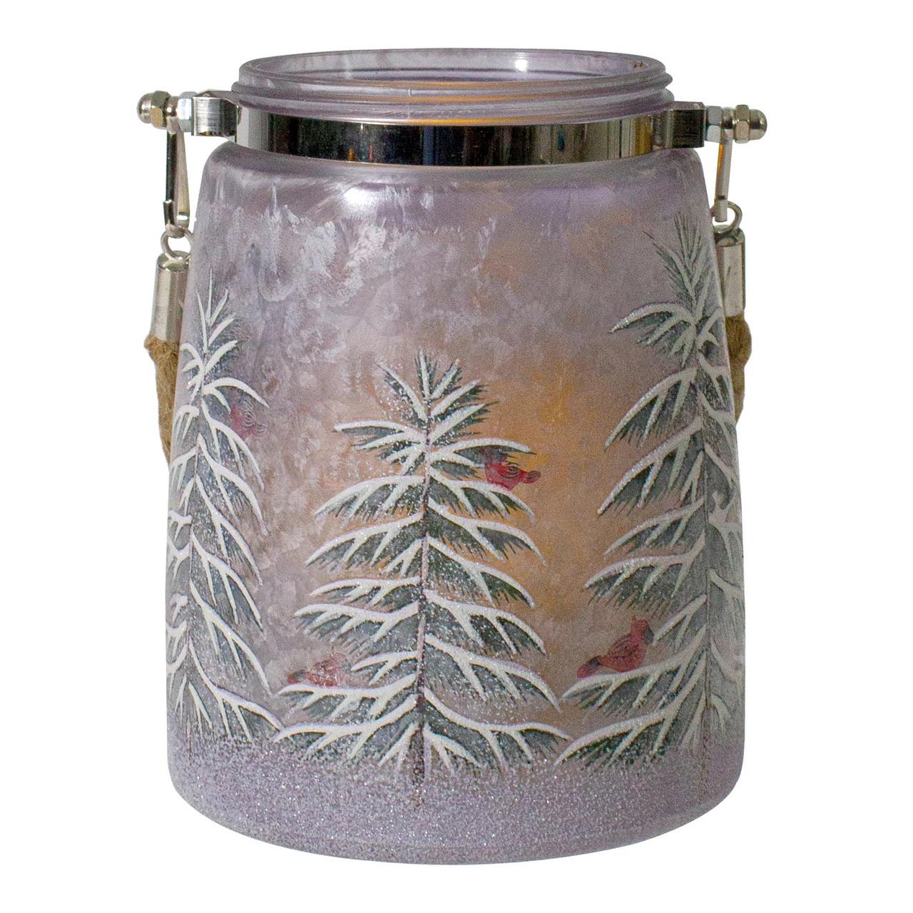 Northlight 6.25" Hand-Painted Pine Trees And Cardinals Flameless Glass Christmas Candle Holder 6 Northlight 6.25" Hand-Painted Pine Trees And Cardinals Flameless Glass Christmas Candle Holder - Image 6