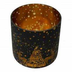 Northlight 6" Black And Gold Deer And Pine Trees Flameless Glass Candle Holder -Northlight Shop northlight se91544 2 53471.1604023639