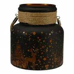 Northlight 8" Gold Deer And Pine Trees Flameless Christmas Glass Candle Lantern -Northlight Shop northlight se91545 41843.1604023642