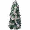 Northlight 18" Green And Silver Pinecone With Ornaments Table Top Cone Christmas Tree Embellished In Glitter