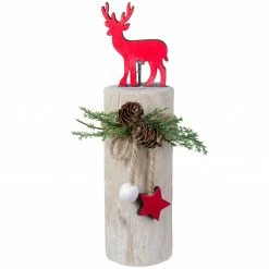 Northlight 8.5" Red Reindeer On Wooden Log Tabletop Christmas Decoration