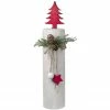 Northlight 10.75" Red Forest Tree On A Wooden Round Base With Pinecones Christmas Tabletop Decor
