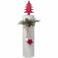 Northlight 10.75" Red Forest Tree On A Wooden Round Base With Pinecones Christmas Tabletop Decor