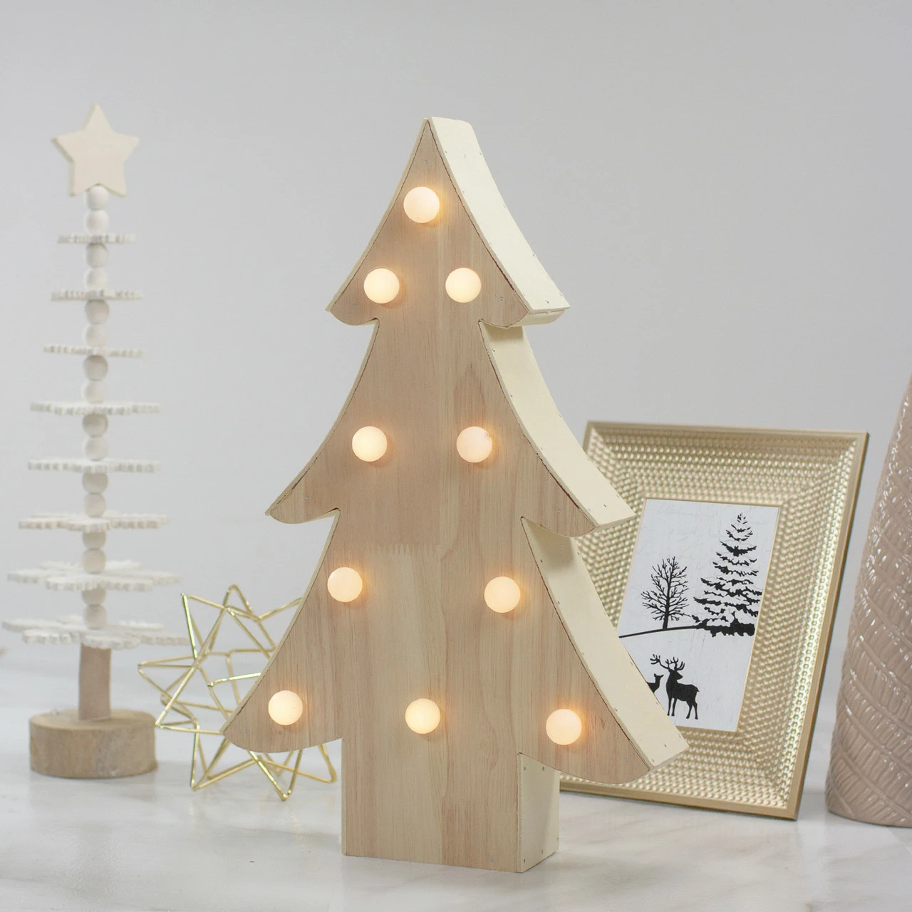 Northlight 15" Lighted 3D Wooden Christmas Tree Tabletop Decor 2 Northlight 15" Lighted 3D Wooden Christmas Tree Tabletop Decor - Image 2