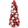 Northlight 15.75" Red And White 3-Finish Shatterproof Ball Christmas Tree With Tinsel