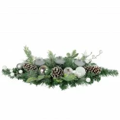 Northlight 32" Green Pine Triple Candle Holder With Berries And Iridescent Christmas Ornaments