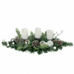 Northlight 32" Green Pine Triple Candle Holder With Berries And Iridescent Christmas Ornaments 7 Northlight 32" Green Pine Triple Candle Holder With Berries And Iridescent Christmas Ornaments -Northlight Shop northlight sm94109 2 89395.1664638689