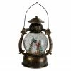 Northlight 8-Inch Black With Brushed Gold LED Snowman And Christmas Trees Snow Globe Lantern