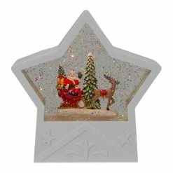 Northlight 7" Lighted White Star Christmas Snow Globe With Santa In Sleigh