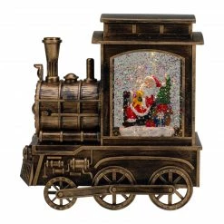 Northlight 6.75" Lighted Black Train Christmas Snow Globe With Santa