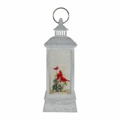Northlight 11" White And Brushed Silver Christmas Cardinals Snow Globe Lantern