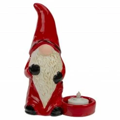 Northlight 7" Red And Black Gnome Tea Light Christmas Candle Holder