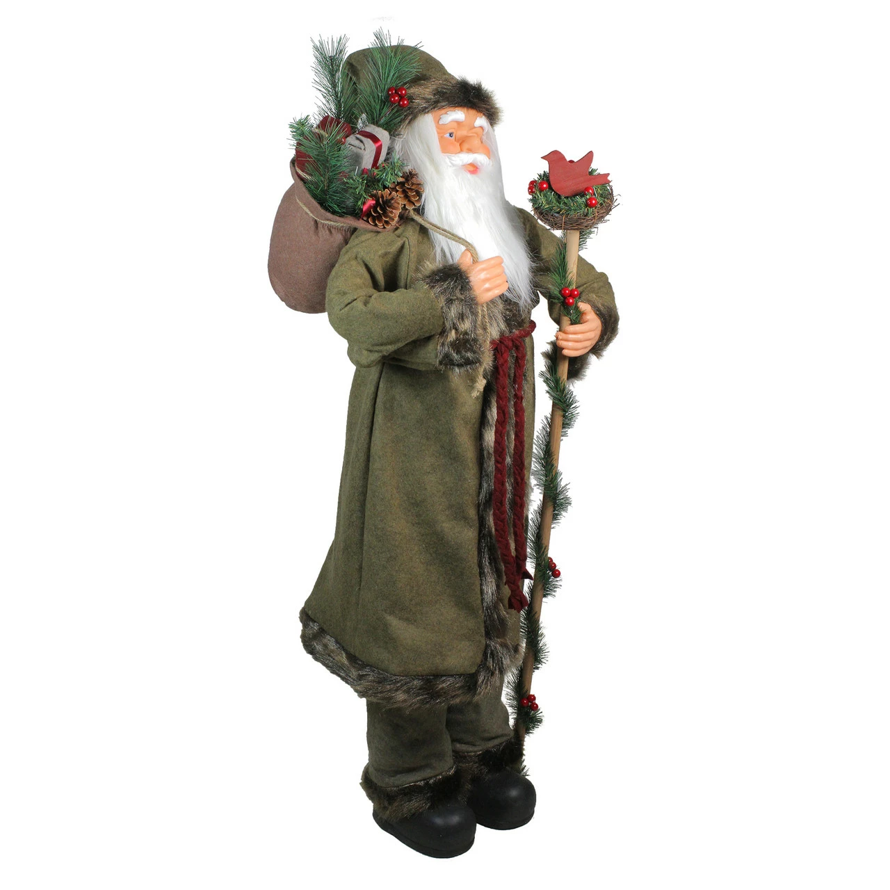 Northlight 48" Olive Green Santa Claus With Gift Bag Standing Christmas Figure 2 Northlight 48" Olive Green Santa Claus With Gift Bag Standing Christmas Figure - Image 2