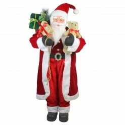 Northlight 48" Santa Claus With Teddy Bear And Gift Sack Standing Christmas Figure