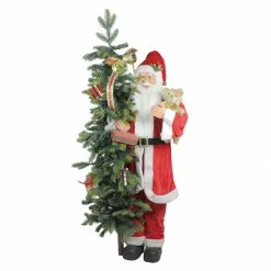 Northlight 48" Musical Santa Claus With Lighted Christmas Tree And Teddy Bear Standing Christmas Figure