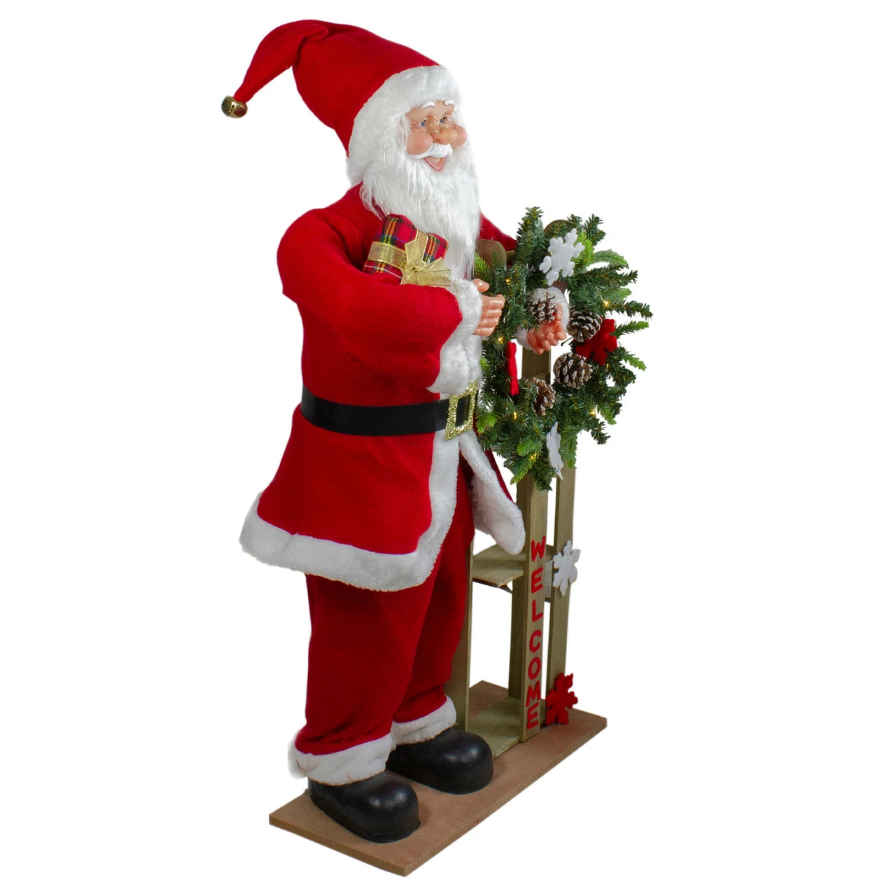 Northlight 3' Santa Claus Holding A Wooden Sleigh "Welcome" Christmas Sign 4 Northlight 3' Santa Claus Holding A Wooden Sleigh "Welcome" Christmas Sign - Image 4