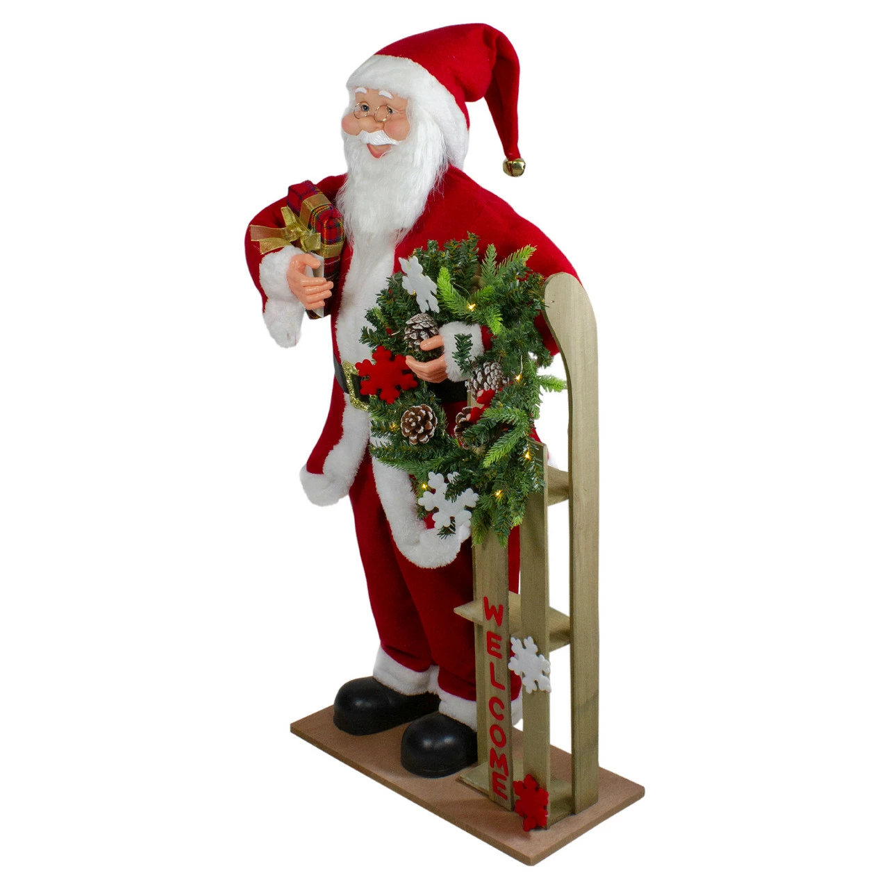 Northlight 3' Santa Claus Holding A Wooden Sleigh "Welcome" Christmas Sign 3 Northlight 3' Santa Claus Holding A Wooden Sleigh "Welcome" Christmas Sign - Image 3