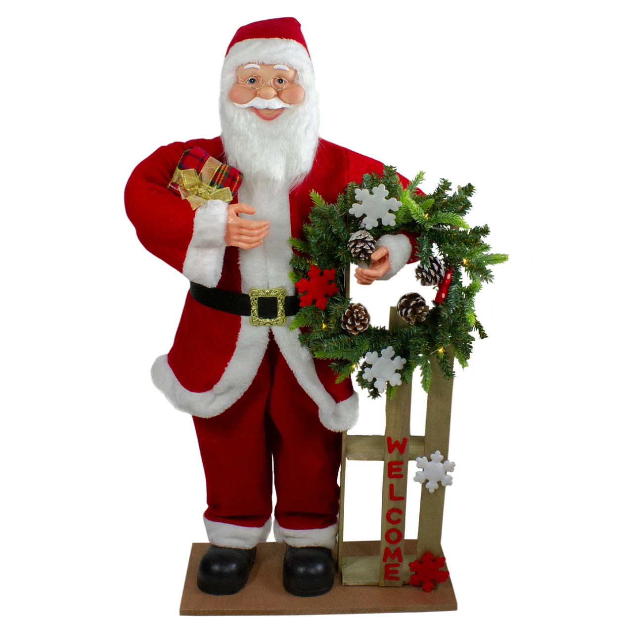 Northlight 3' Santa Claus Holding A Wooden Sleigh "Welcome" Christmas Sign 1 Northlight 3' Santa Claus Holding A Wooden Sleigh "Welcome" Christmas Sign