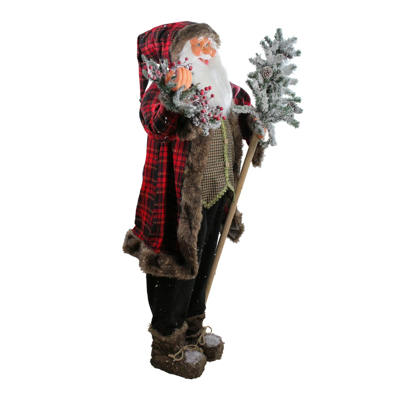 Northlight 60" Santa Claus With Flocked Alpine Tree And Wreath Standing Christmas Figure 2 Northlight 60" Santa Claus With Flocked Alpine Tree And Wreath Standing Christmas Figure - Image 2