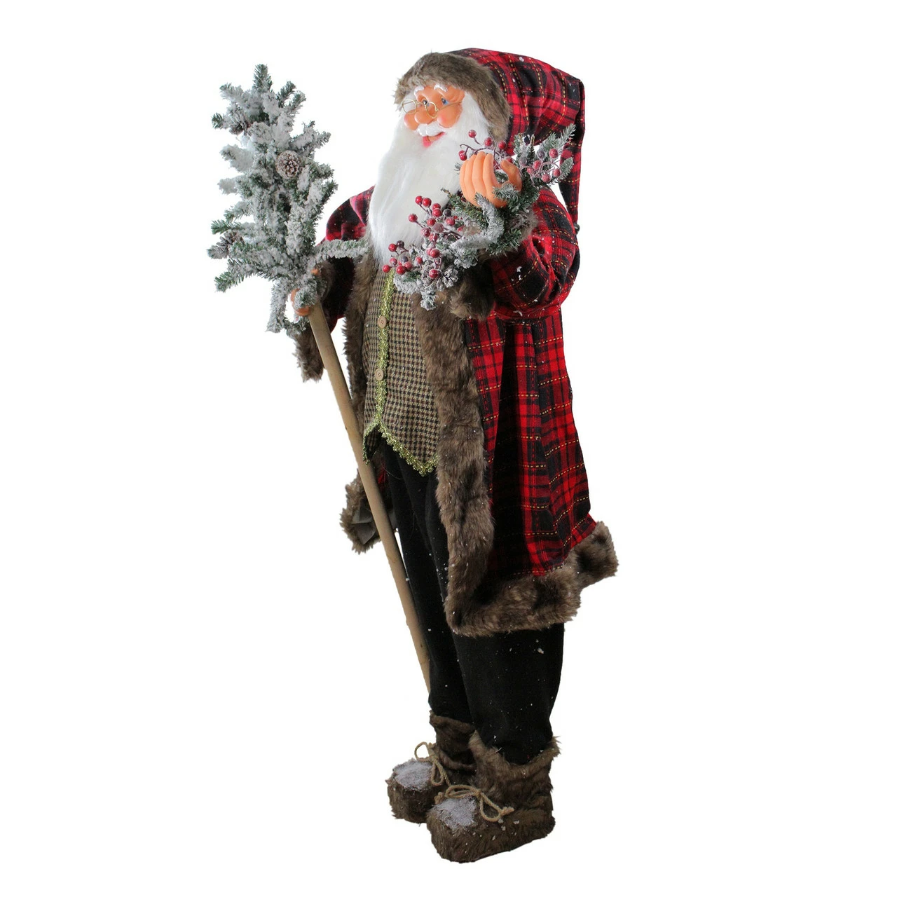 Northlight 60" Santa Claus With Flocked Alpine Tree And Wreath Standing Christmas Figure 3 Northlight 60" Santa Claus With Flocked Alpine Tree And Wreath Standing Christmas Figure - Image 3