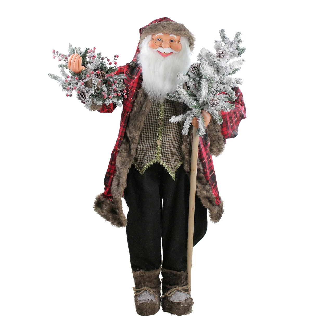Northlight 60" Santa Claus With Flocked Alpine Tree And Wreath Standing Christmas Figure 1 Northlight 60" Santa Claus With Flocked Alpine Tree And Wreath Standing Christmas Figure