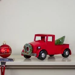 Northlight 13.25" Red Iron Truck With Green Frosted Tree And Wreath Christmas Tabletop Decoration -Northlight Shop northlight tr26303 6 87128.1588405781