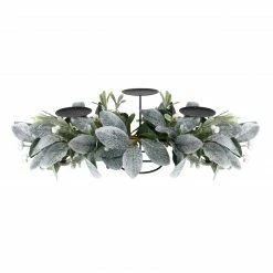 Northlight 32" Iced Leaves And Winter Berries Artificial Christmas Pillar Candle Holder