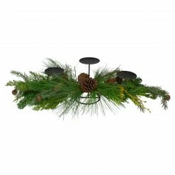 Northlight 32" Brown And Green Artificial Pine Cone And Pine Needle Christmas Candle Holder