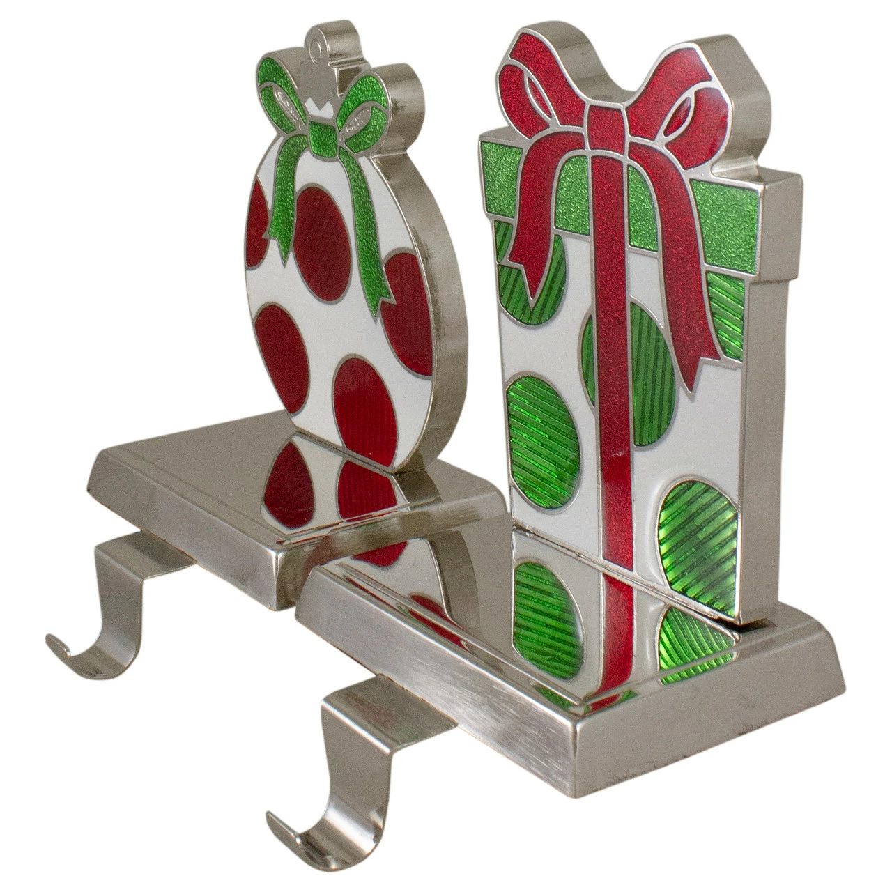 Northlight Set Of 2 Green, Red, And Silver Gift Box Christmas Stocking Holder 3 Northlight Set Of 2 Green, Red, And Silver Gift Box Christmas Stocking Holder - Image 3