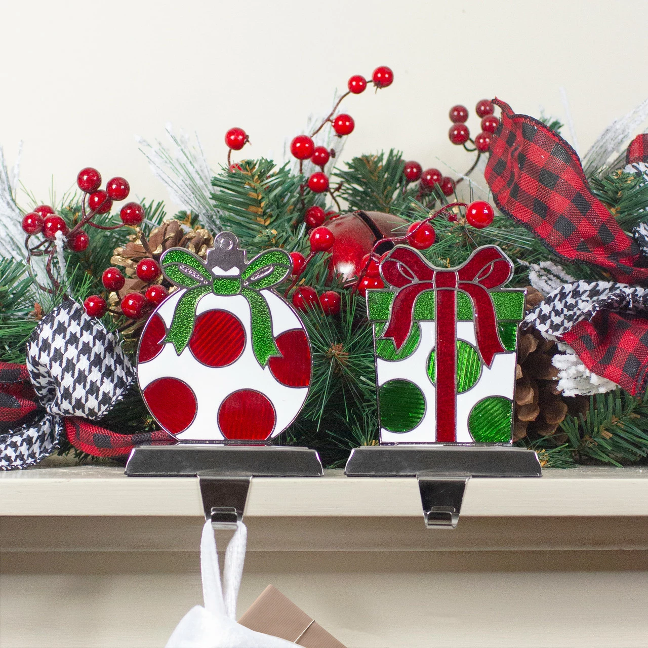 Northlight Set Of 2 Green, Red, And Silver Gift Box Christmas Stocking Holder 2 Northlight Set Of 2 Green, Red, And Silver Gift Box Christmas Stocking Holder - Image 2