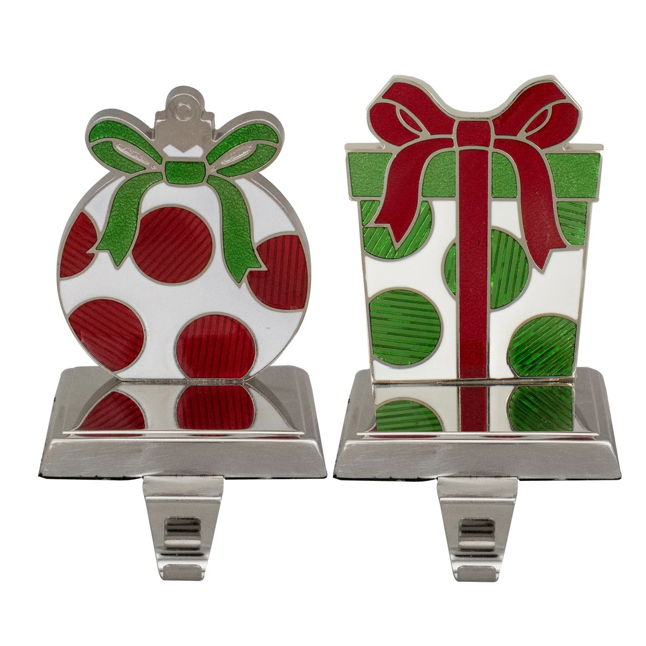 Northlight Set Of 2 Green, Red, And Silver Gift Box Christmas Stocking Holder 1 Northlight Set Of 2 Green, Red, And Silver Gift Box Christmas Stocking Holder