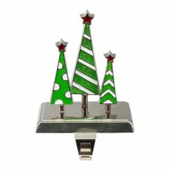 Northlight 7" Silver, Green And White Christmas Tree Trio Stocking Holder