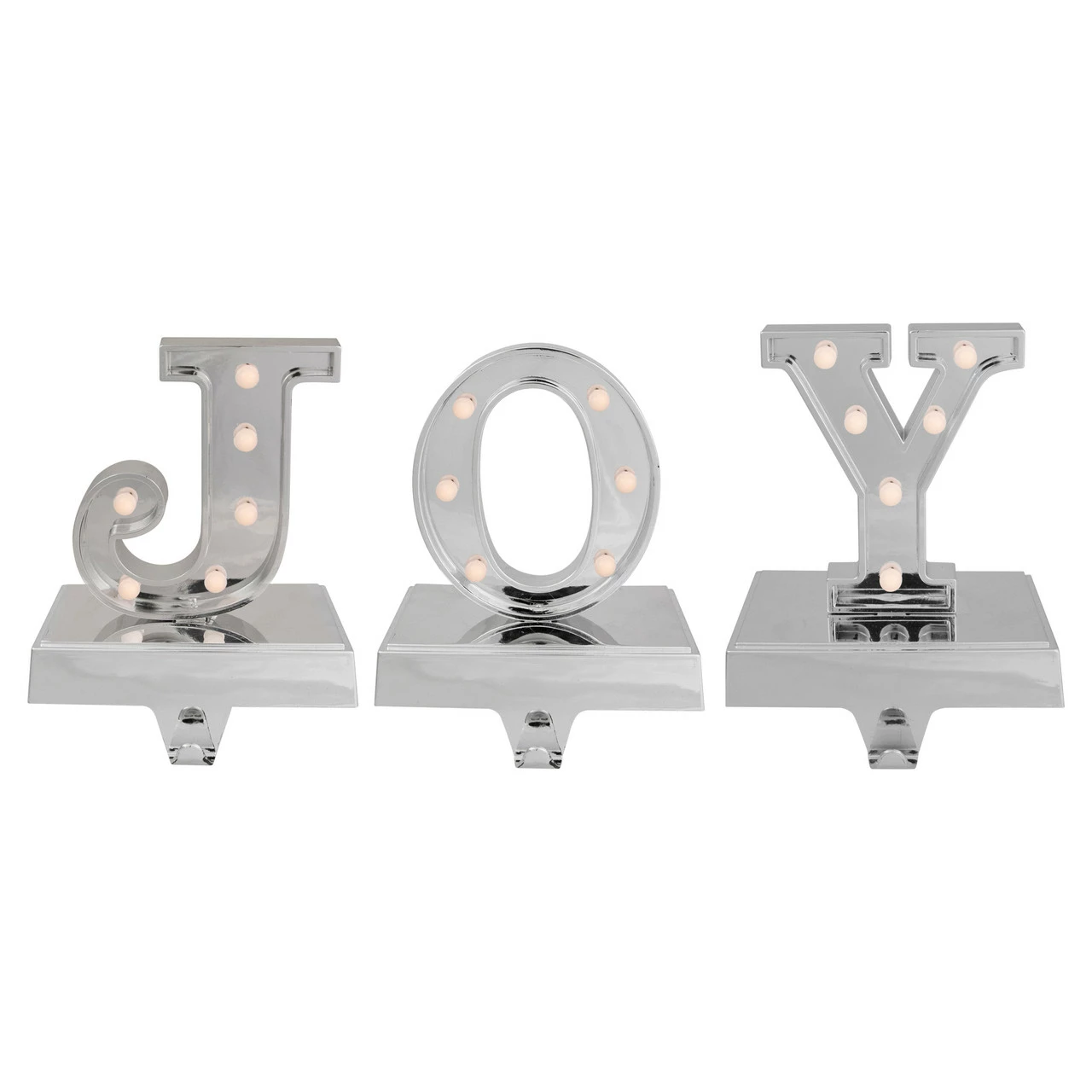 Northlight Set Of 3 Silver LED Lighted "JOY" Christmas Stocking Holder 6.5" 1 Northlight Set Of 3 Silver LED Lighted "JOY" Christmas Stocking Holder 6.5"
