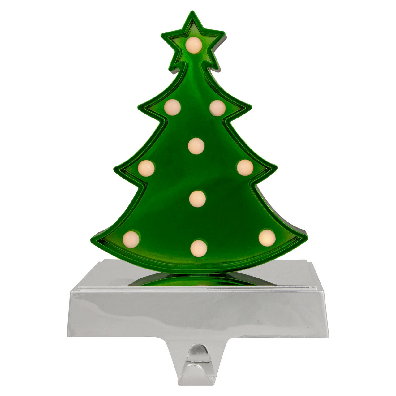 Northlight Shiny Green LED Lighted Christmas Tree Stocking Holder 7" 1 Northlight Shiny Green LED Lighted Christmas Tree Stocking Holder 7"