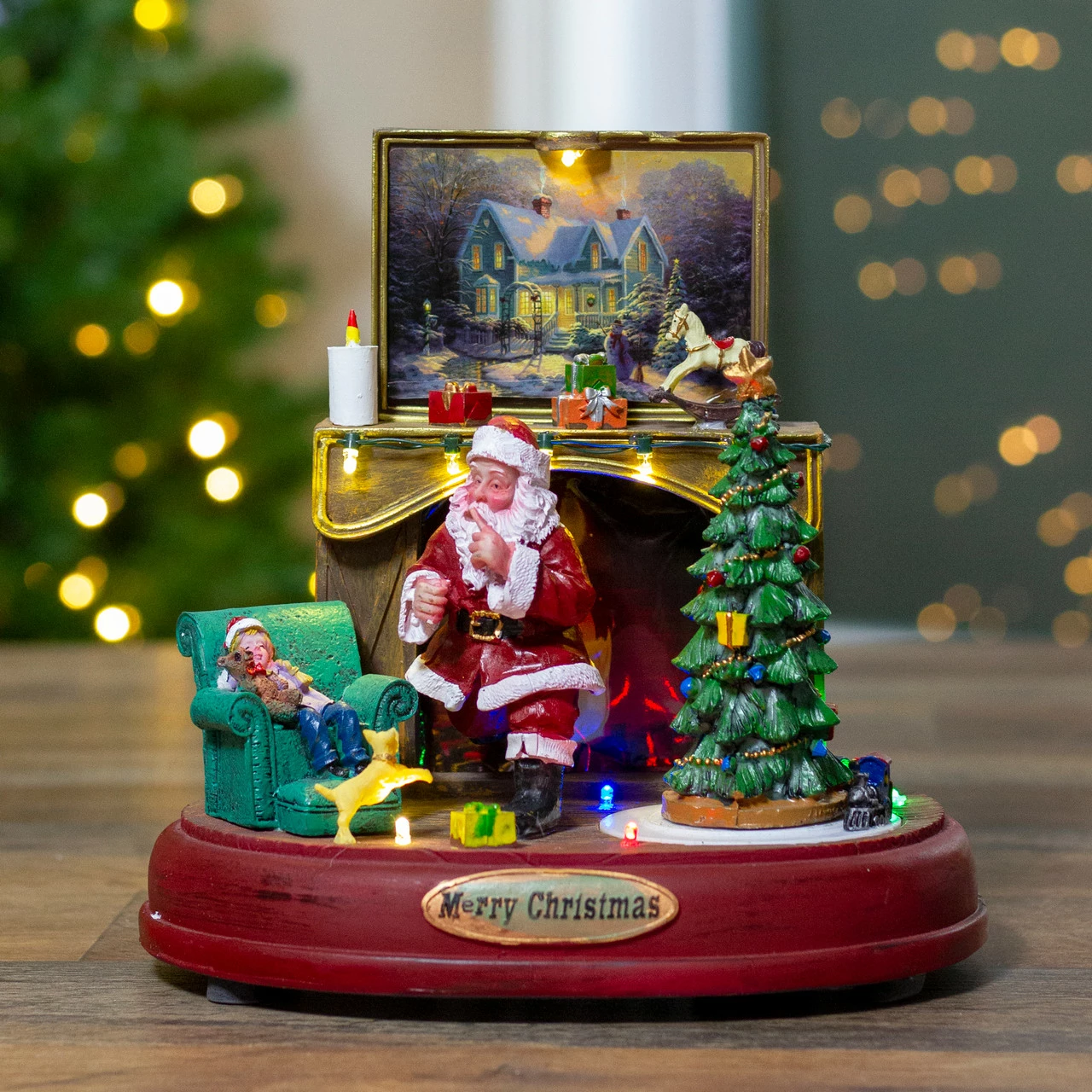 Northlight 8.5" Brown And Green LED Animated Musical Santa Scene Christmas Tabletop Decoration 2 Northlight 8.5" Brown And Green LED Animated Musical Santa Scene Christmas Tabletop Decoration - Image 2