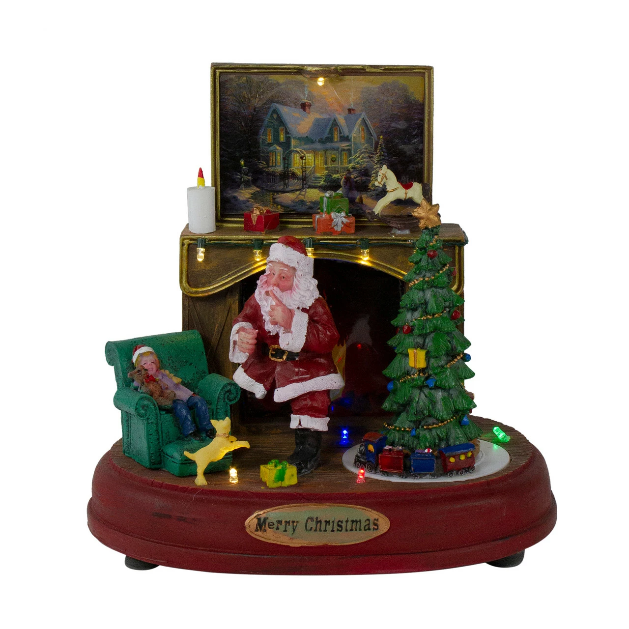 Northlight 8.5" Brown And Green LED Animated Musical Santa Scene Christmas Tabletop Decoration 1 Northlight 8.5" Brown And Green LED Animated Musical Santa Scene Christmas Tabletop Decoration