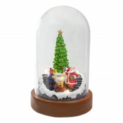 Northlight 7" Lighted Santa And Christmas Tree Cloche Style Decoration