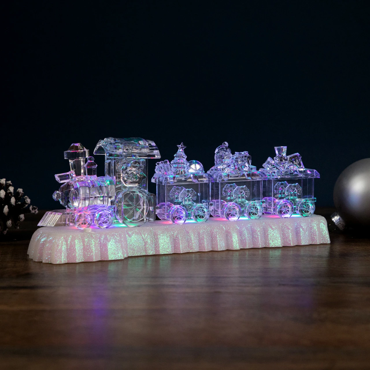 Northlight 12" LED Lighted Musical Icy Crystal Locomotive Train Christmas Decoration 2 Northlight 12" LED Lighted Musical Icy Crystal Locomotive Train Christmas Decoration - Image 2